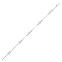 Load image into Gallery viewer, White Gold 14k Anklet with Fancy Diamond Shape Filigree Stations
