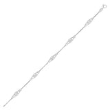 White Gold 14k Anklet with Fancy Diamond Shape Filigree Stations