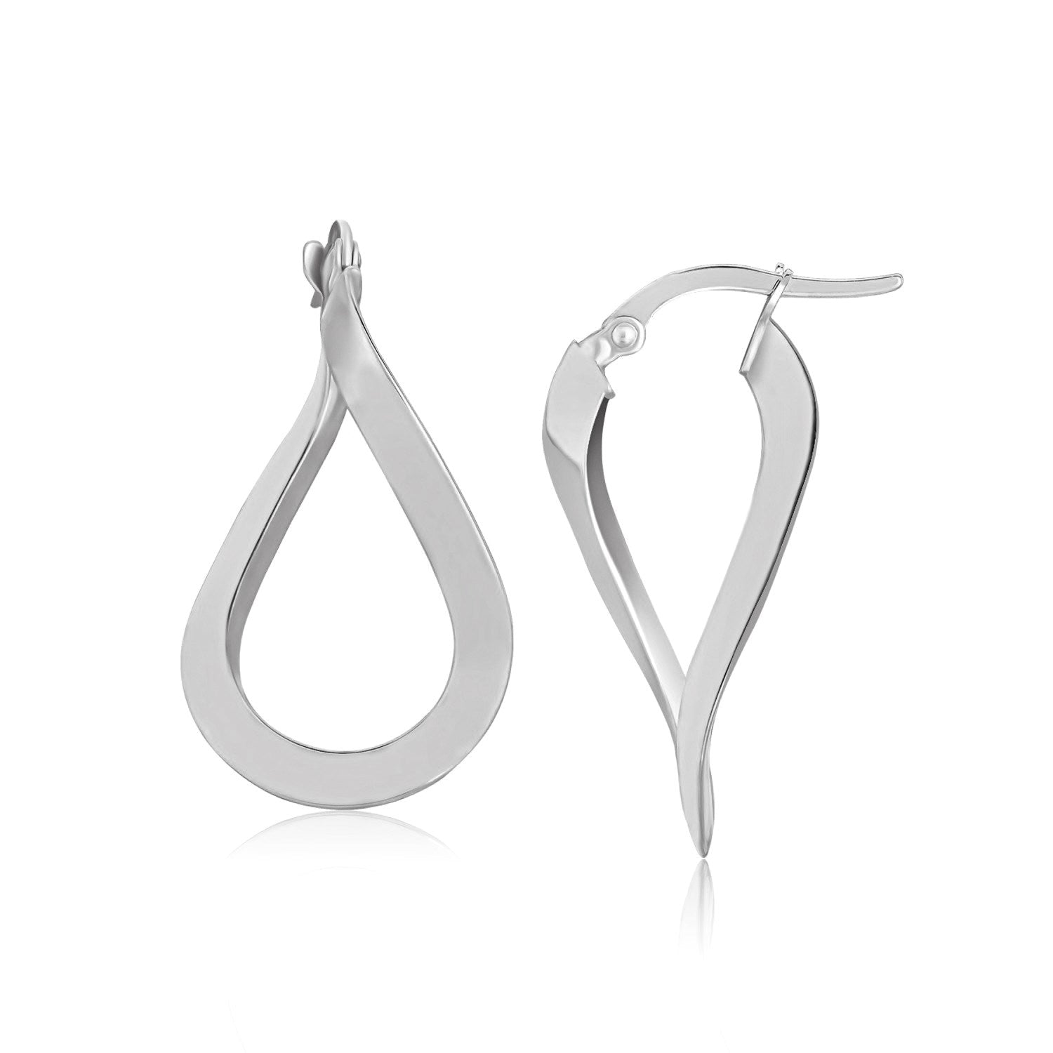 White Gold 14k Twisted Freeform Hoop Earrings with Snap Lock