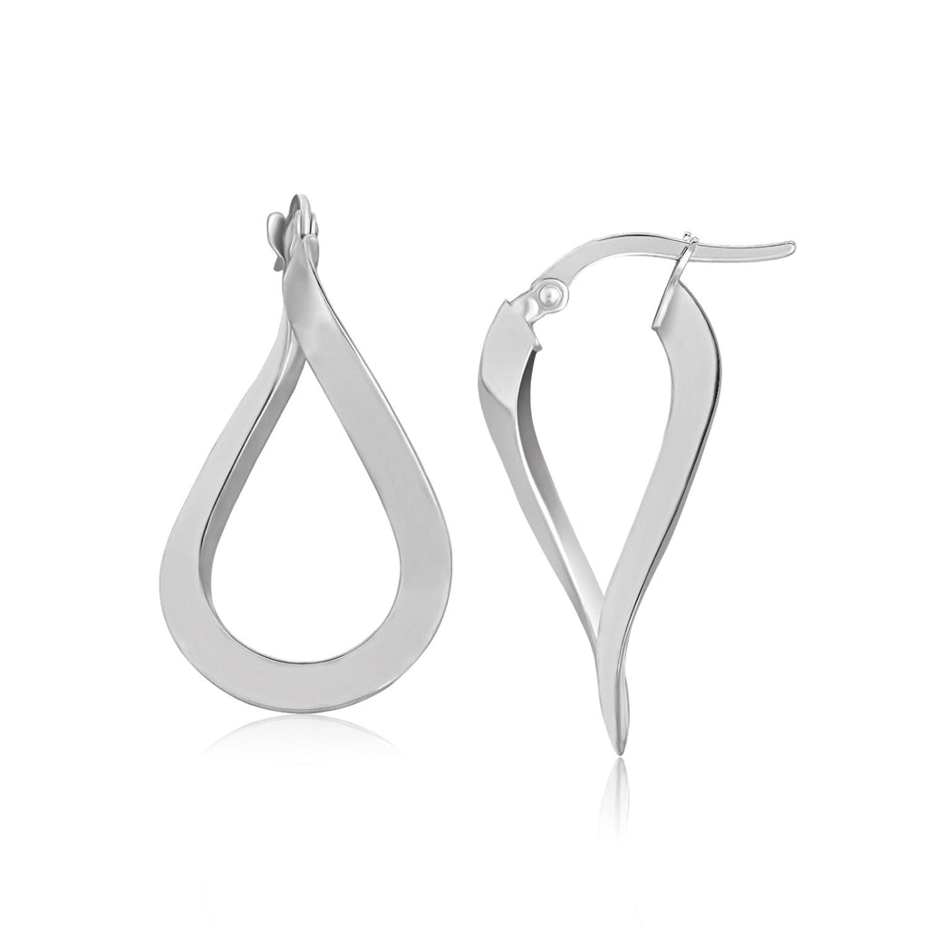 White Gold 14k Twisted Freeform Hoop Earrings with Snap Lock