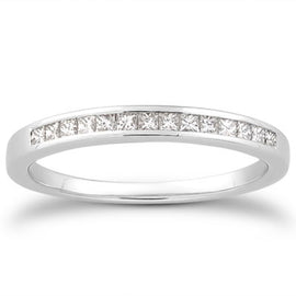 White Gold 14k Channel Set Princess Cut Diamond Wedding Ring Band