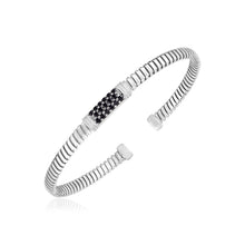 Load image into Gallery viewer, Sterling Silver Cuff Bangle with Black Cubic Zirconias