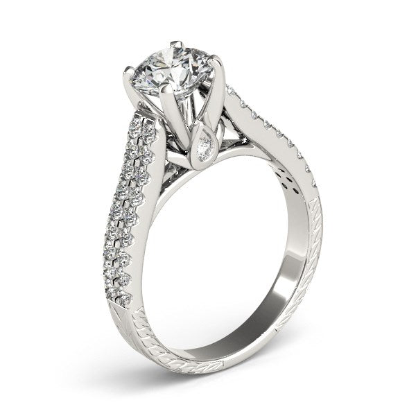White Gold 14k Round Diamond with Pave Band Engagement Ring