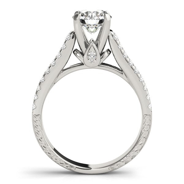 White Gold 14k Round Diamond with Pave Band Engagement Ring