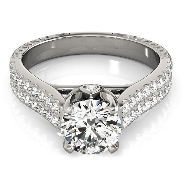 White Gold 14k Round Diamond with Pave Band Engagement Ring