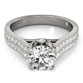 White Gold 14k Round Diamond with Pave Band Engagement Ring