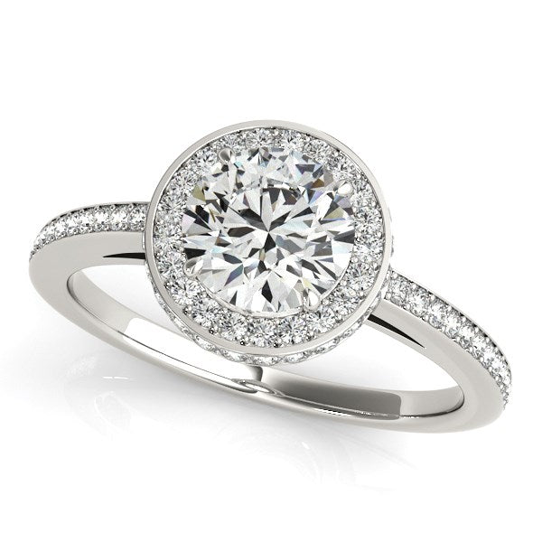 White Gold 14k Round Diamond Pave Set Halo Engagement Ring