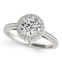 Load image into Gallery viewer, White Gold 14k Round Diamond Pave Set Halo Engagement Ring