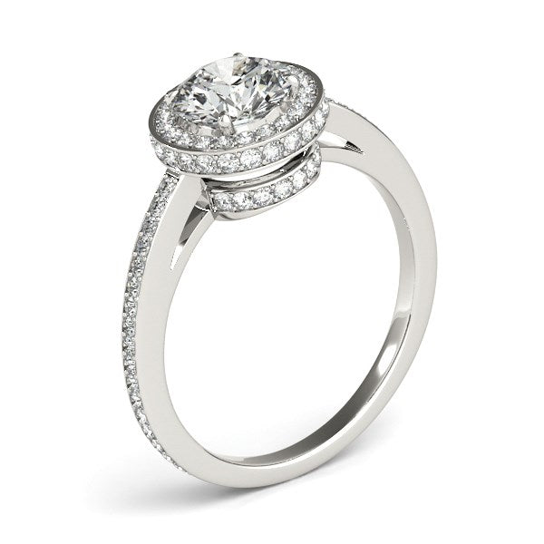 White Gold 14k Round Diamond Pave Set Halo Engagement Ring