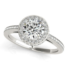 White Gold 14k Round Diamond Pave Set Halo Engagement Ring