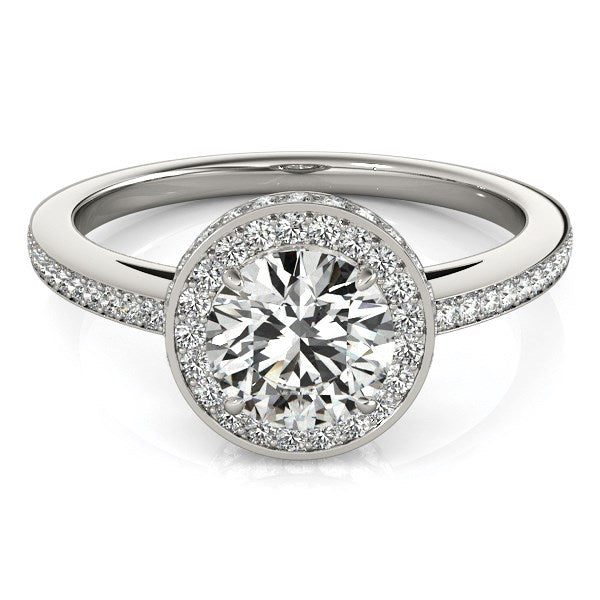White Gold 14k Round Diamond Pave Set Halo Engagement Ring