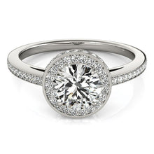 Load image into Gallery viewer, White Gold 14k Round Diamond Pave Set Halo Engagement Ring