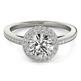 White Gold 14k Round Diamond Pave Set Halo Engagement Ring