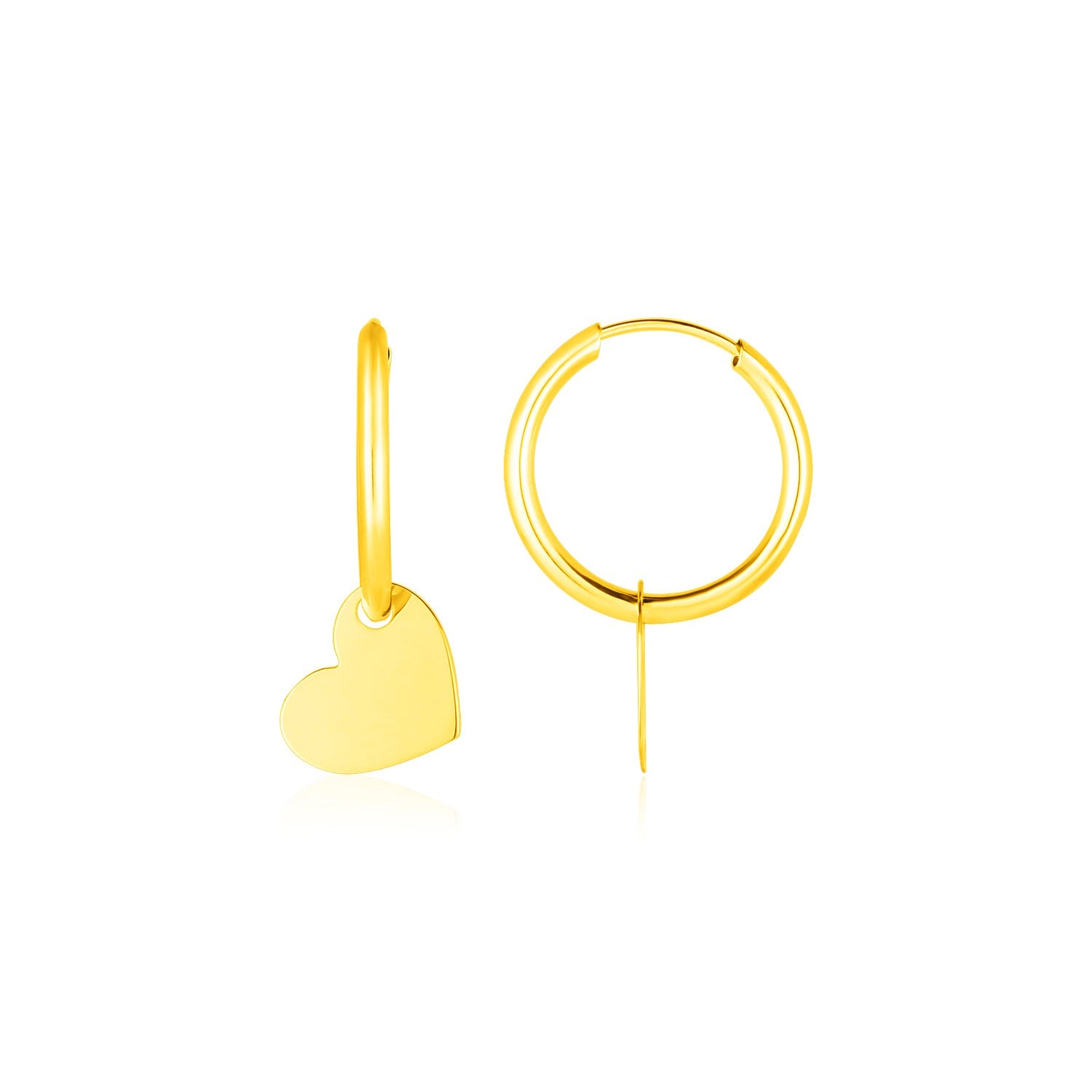 Yellow Gold 14k Polished Hoop Earrings with Hearts & Hinged Snap Back
