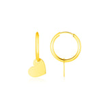 Yellow Gold 14k Polished Hoop Earrings with Hearts & Hinged Snap Back