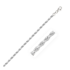 White Gold 14k 3.0mm Solid Diamond Cut Women's Rope Bracelet