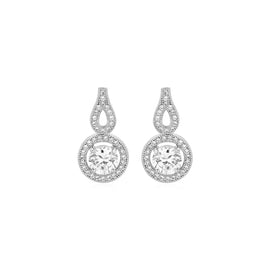 Fancy Earrings with Circle and Teardrop Motif with Cubic Zirconia in Sterling Silver