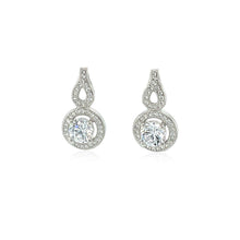 Load image into Gallery viewer, Fancy Earrings with Circle and Teardrop Motif with Cubic Zirconia in Sterling Silver