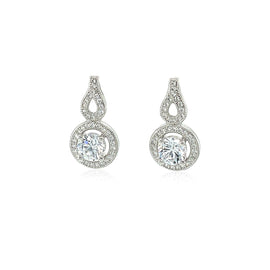 Fancy Earrings with Circle and Teardrop Motif with Cubic Zirconia in Sterling Silver
