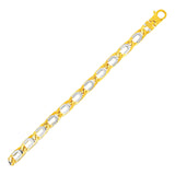 Two Tone Gold 14k Oval Twisted Men's Link Bracelets in Lobster Claw Closure