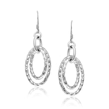Load image into Gallery viewer, Sterling Silver Textured Dual Open Oval Style Dangling Earrings