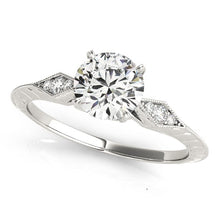 Load image into Gallery viewer, White Gold 14k 1 Diamond Antique Style with Side Clusters Engagement Ring