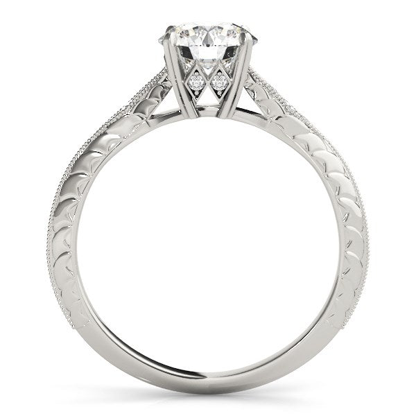 White Gold 14k 1 Diamond Antique Style with Side Clusters Engagement Ring
