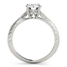 Load image into Gallery viewer, White Gold 14k 1 Diamond Antique Style with Side Clusters Engagement Ring