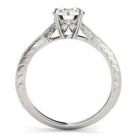 White Gold 14k 1 Diamond Antique Style with Side Clusters Engagement Ring