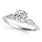 White Gold 14k 1 Diamond Antique Style with Side Clusters Engagement Ring