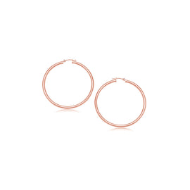 Rose Gold 14k 15 mm Polished Hoop Earrings with Snap Lock Backing